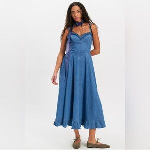 Free People Another Season Denim Midi Dress, SIZE XL